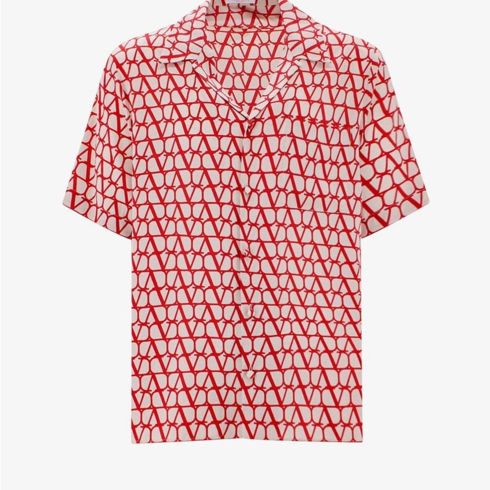 Valentino Red and White Geometric Men's Shirt